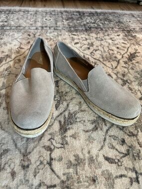 Women's Suede Slip-On Espadrille Loafers in Light Gray